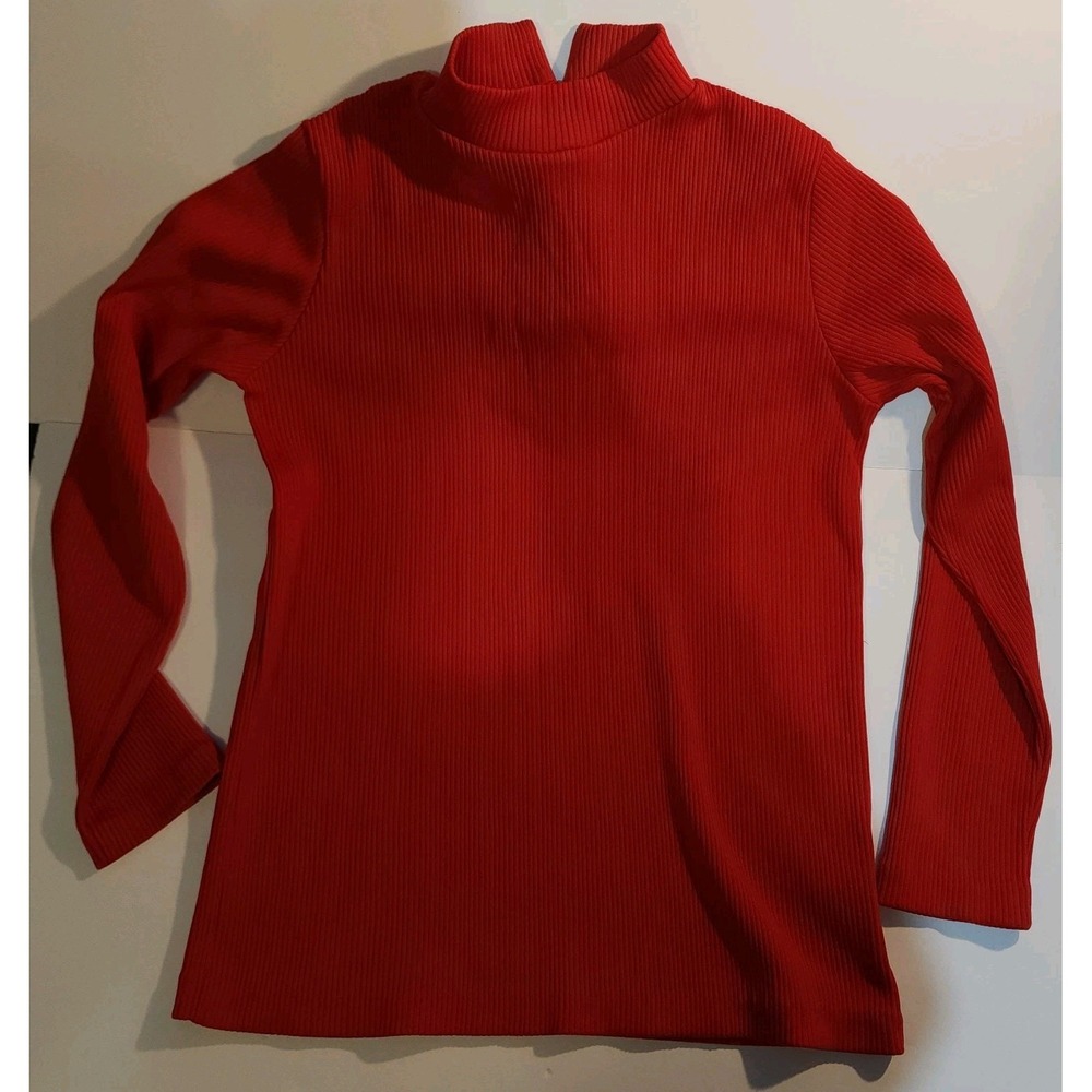 Merville Quarter Zip Red Shirt Women's Vintage XL Ribbed High Collar Secretary